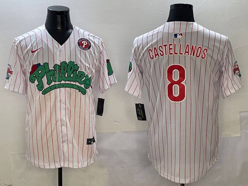 Men Philadelphia Phillies #8 Castellanos White Stripe Fourth generation Joint Name Nike 2025 MLB Jersey style 5
